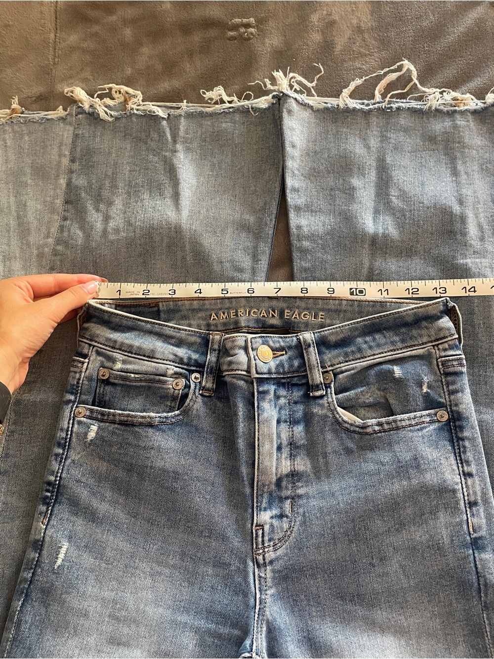 American Eagle Outfitters Light Blue Frayed Wide Leg Jeans - Picture 2 of 5